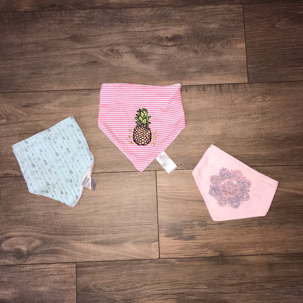 Lot of 3 Baby Girl Hankerchief Bibs